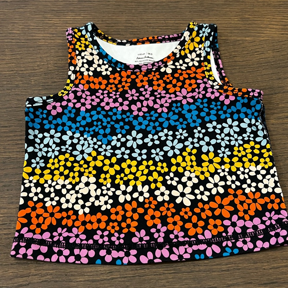 Hanna Andersson Black Tank with Multicolor Daisy Print